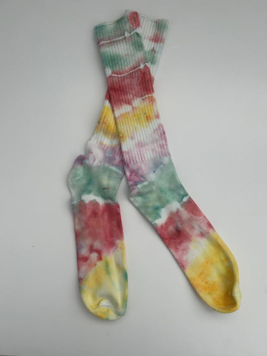 Bamboo Tie Dye Socks – Yellow, Pink & Seafoam Ice Dyed (Size 11–13)