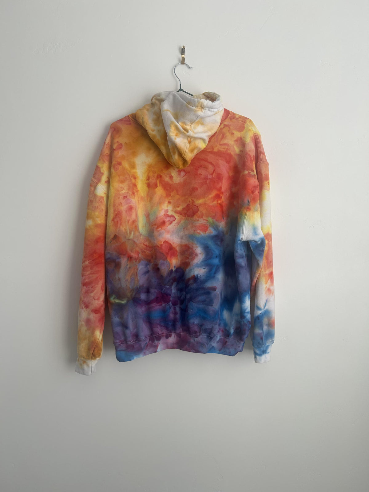 Adult Large Tie Dye Hoodie – Tangerine, Teal & Purple Flow Pattern