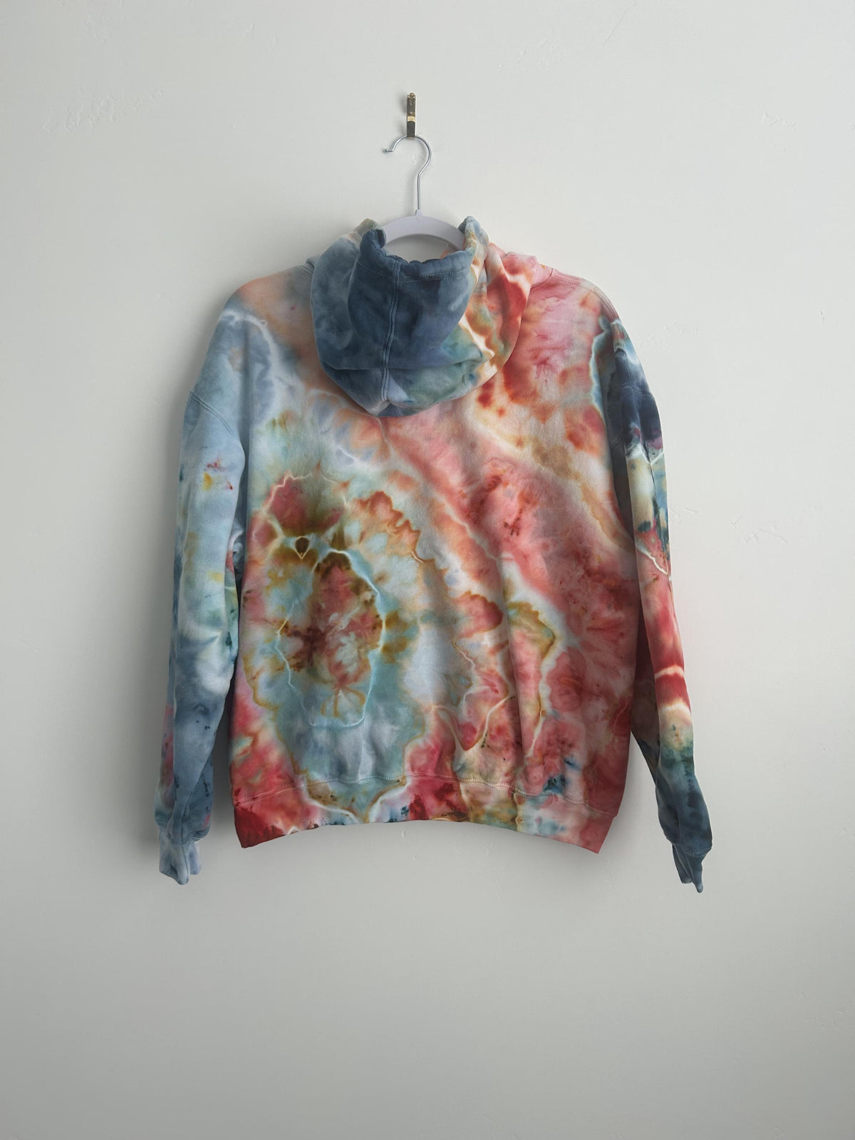 Adult Large Hoodie - Teal, Red & Pink Geode Tie Dye Sweatshirt, Hand Dyed Unisex