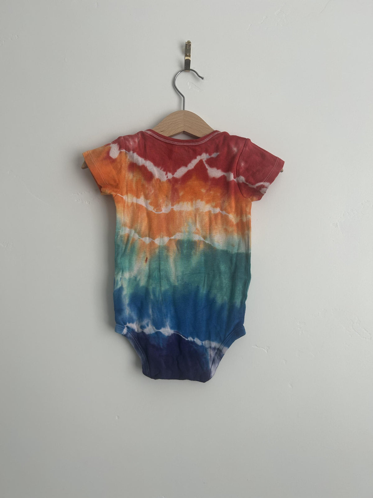 12M Hand Dyed Baby Onesie - Rainbow Stripe Tie Dye Bodysuit, Gerber Cotton
