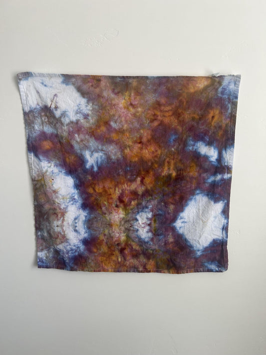 Hand Dyed Tea Towel - Gold Pink Purple Ice Dye, 28x28 Cotton Kitchen Towel