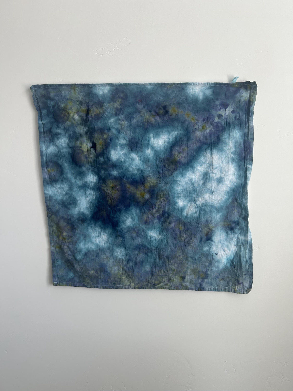 Hand Dyed Tea Towel – Green Teal Scrunch Ice Dye | 100% Cotton Flour Sack