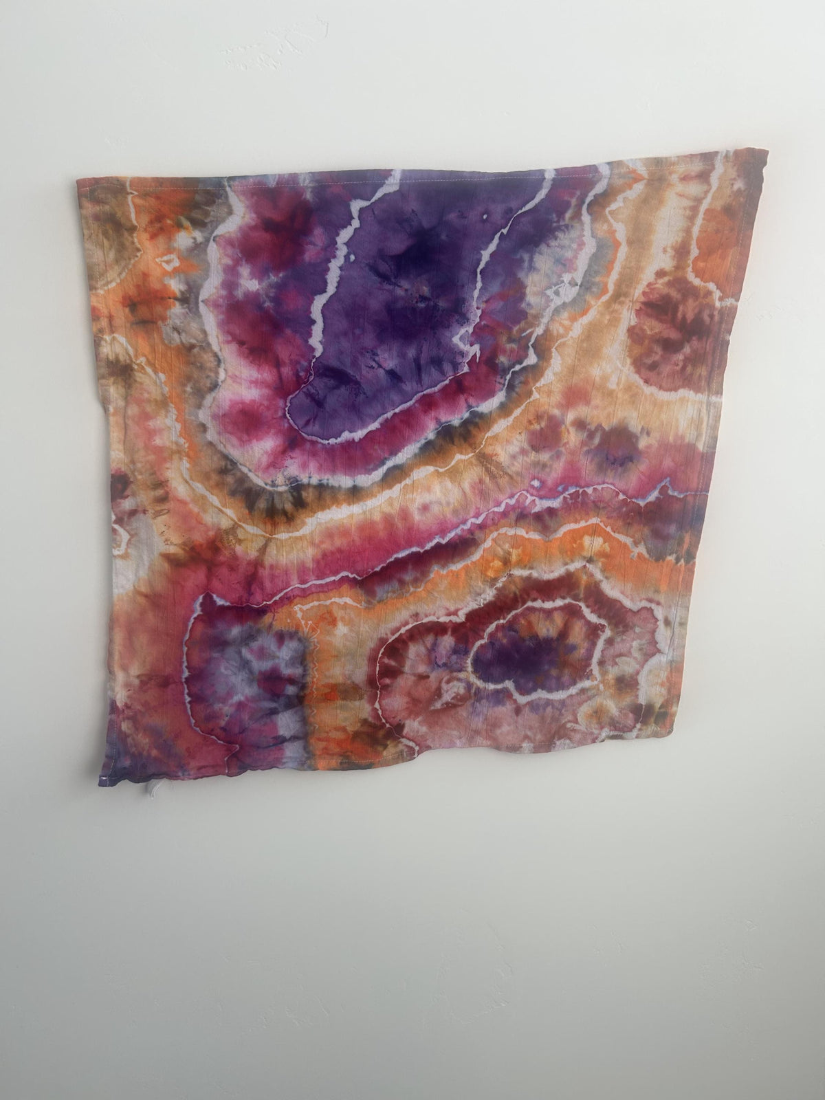 Hand Dyed Tea Towel – Purple Pink Orange Geode Ice Dye | 100% Cotton