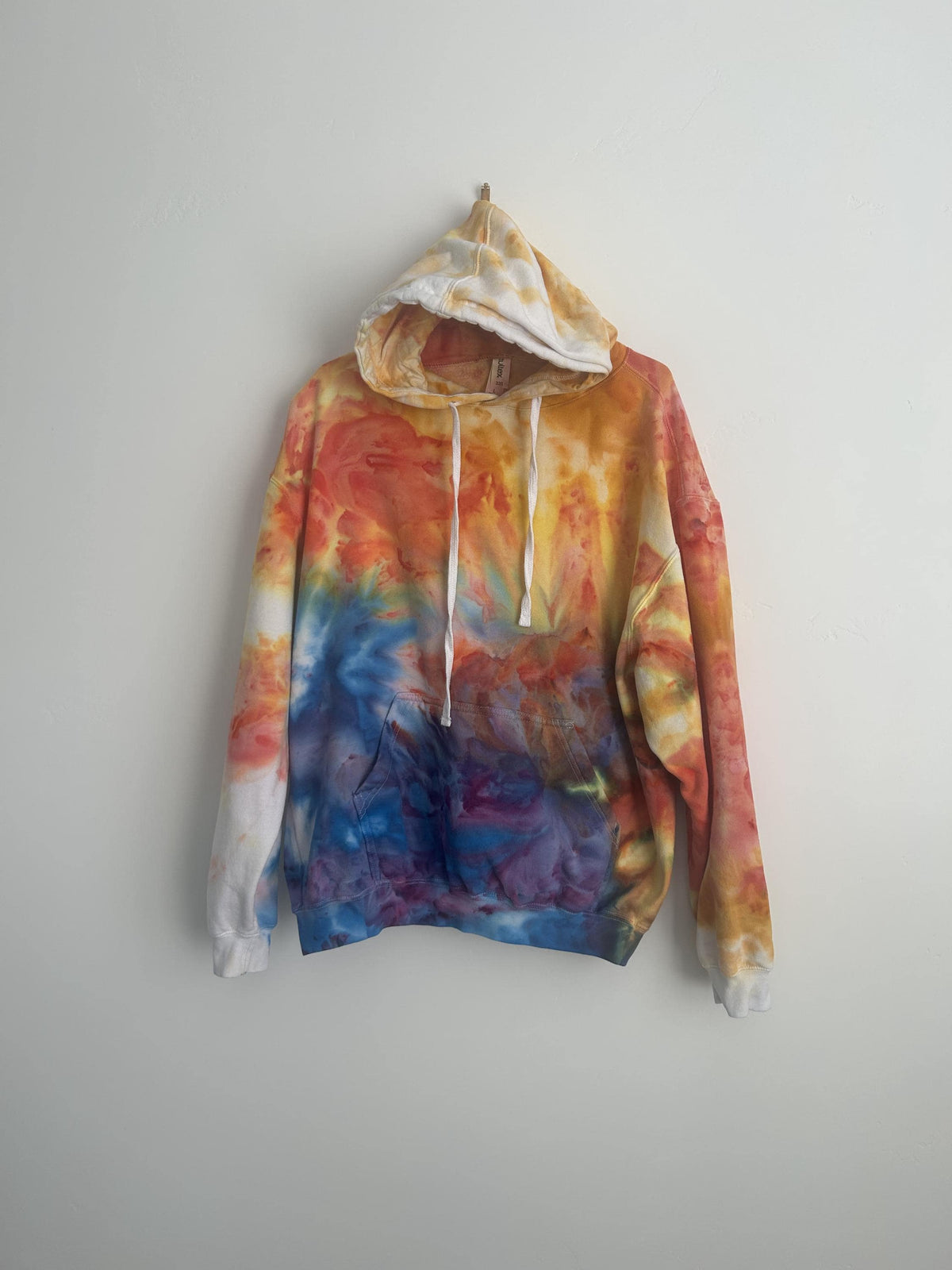 Adult Large Tie Dye Hoodie – Tangerine, Teal & Purple Flow Pattern