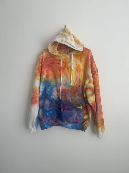 Adult Large Tie Dye Hoodie – Tangerine, Teal & Purple Flow Pattern
