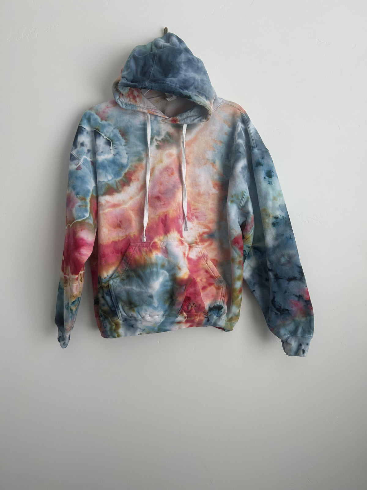 Adult Large Hoodie - Teal, Red & Pink Geode Tie Dye Sweatshirt, Hand Dyed Unisex