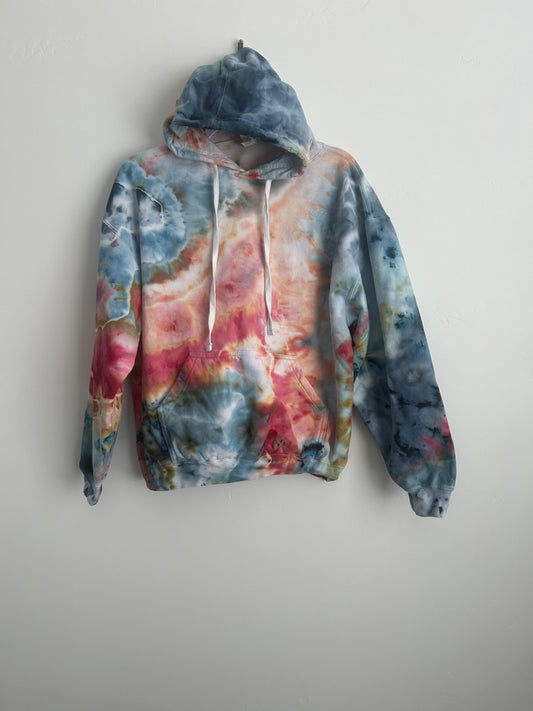 Adult Large Hoodie - Teal, Red & Pink Geode Tie Dye Sweatshirt, Hand Dyed Unisex