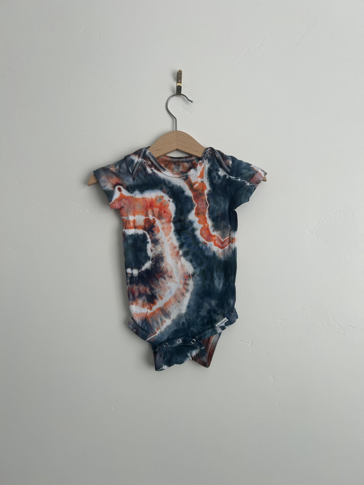 12M Hand Dyed Baby Onesie - Peach & Teal Geode Tie Dye Bodysuit, Gerber Cotton