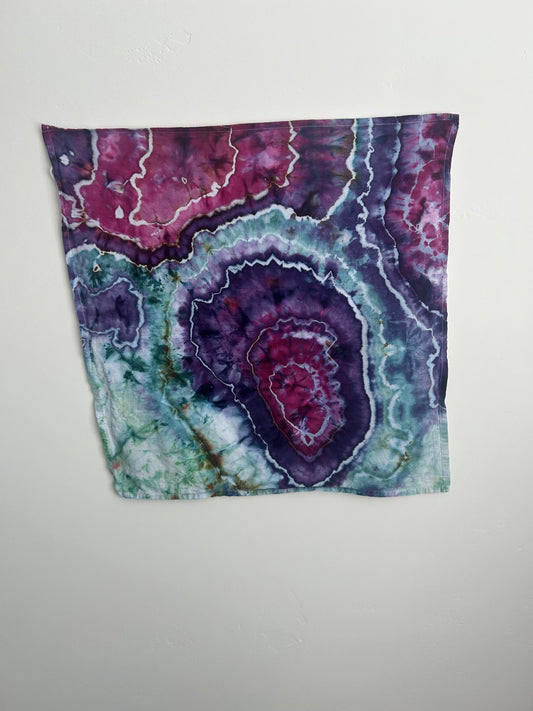 Hand Dyed Tea Towel – Purple Pink Seafoam Geode Ice Dye | 100% Cotton