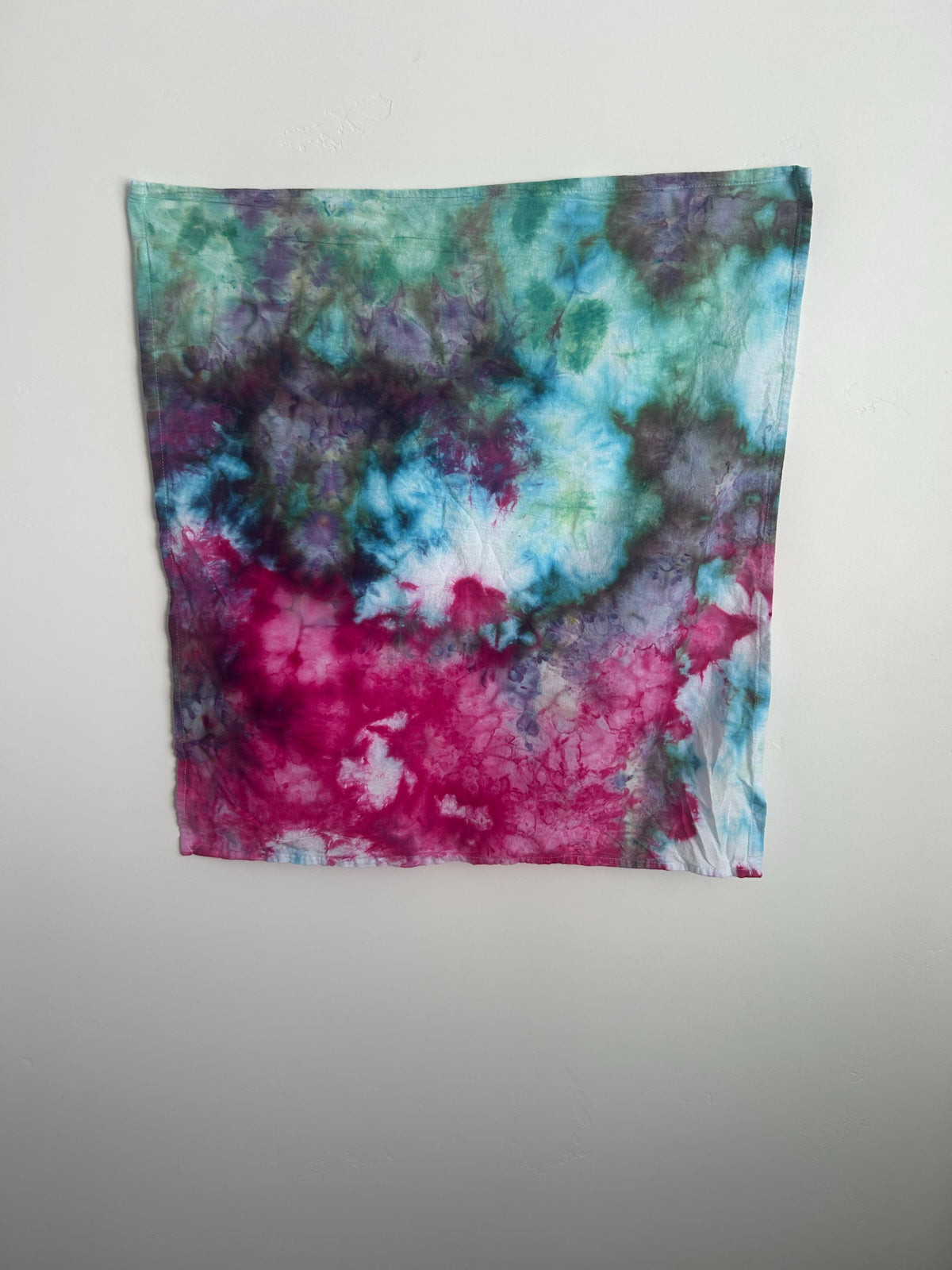 Hand Dyed Tea Towel - Seafoam, Pink and Purple Flow Ice Dye