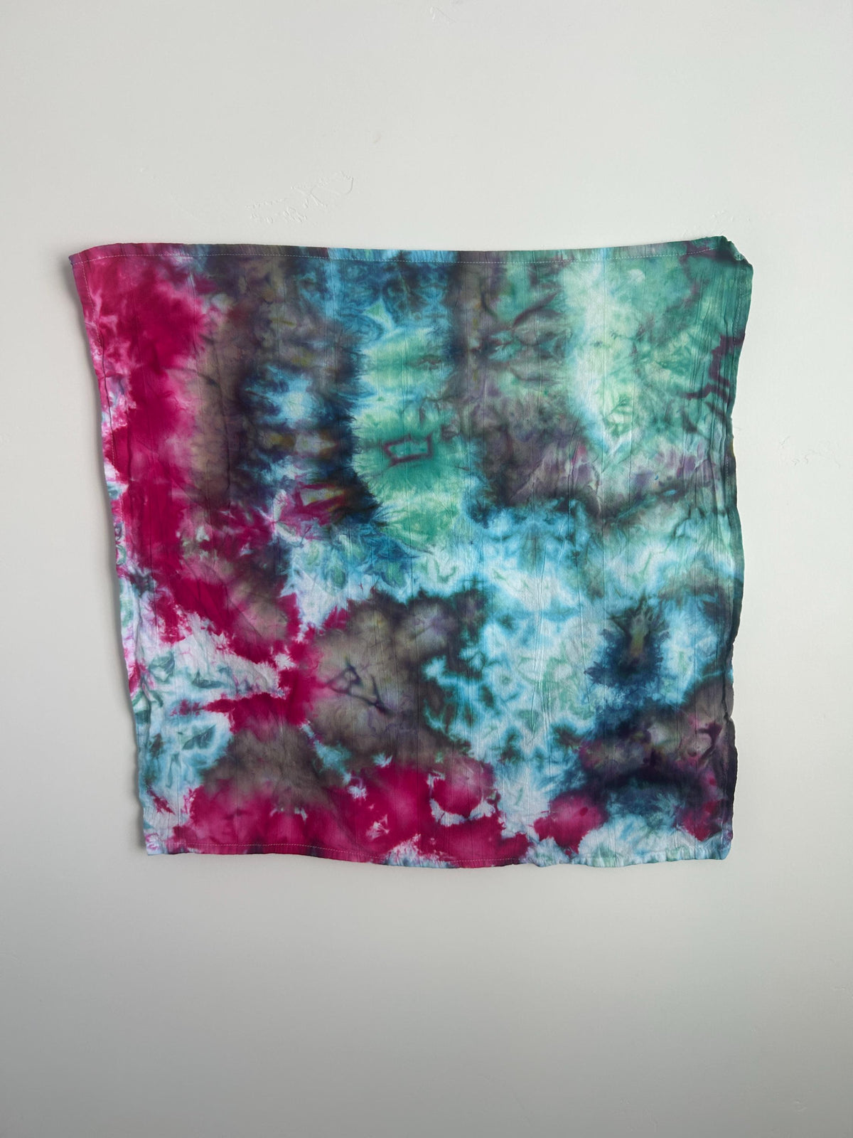 Hand Dyed Tea Towel - Seafoam, Pink and Purple Flow Ice Dye