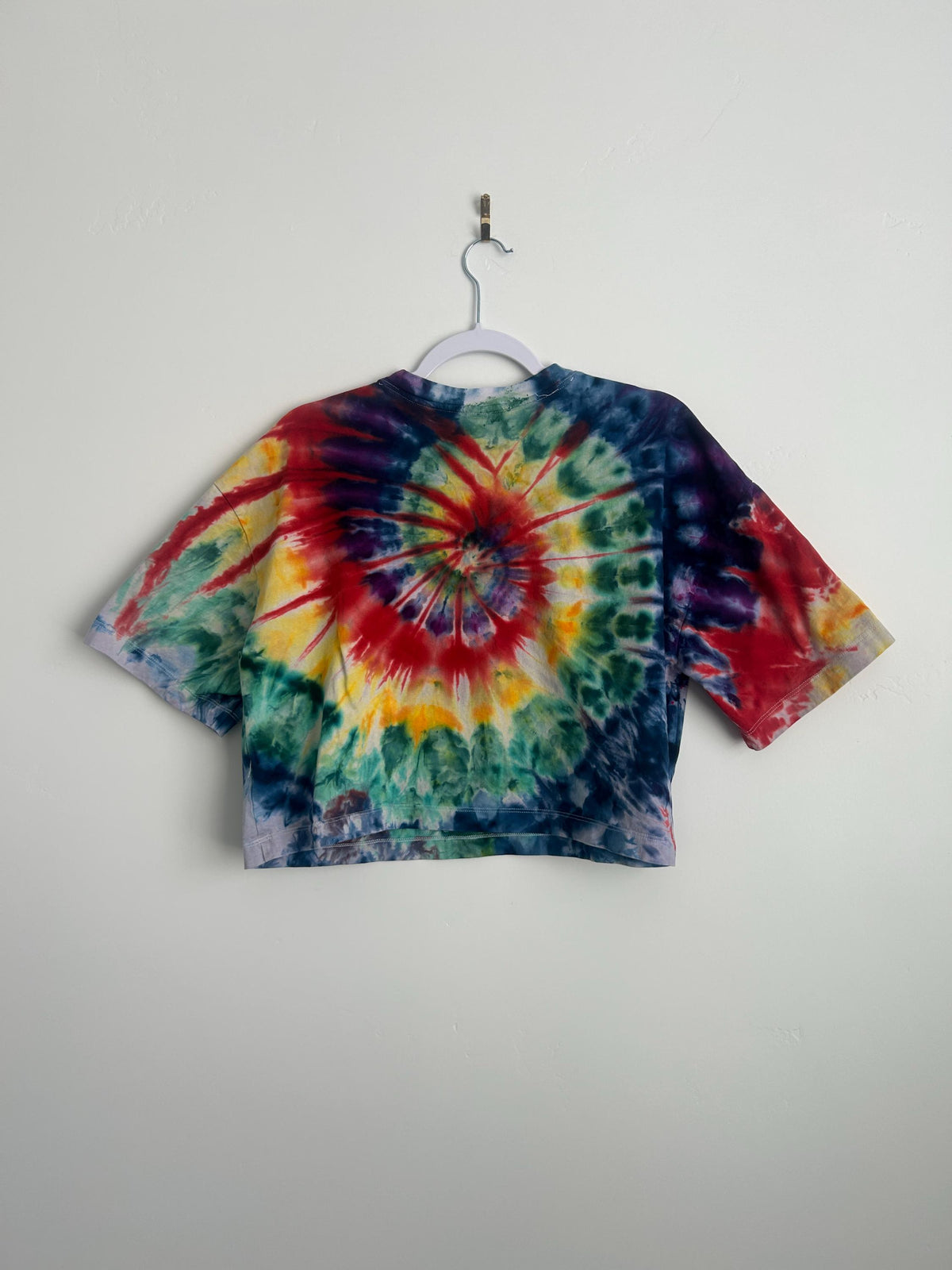 Rainbow Spiral Tie Dye Crop Top – Women’s Medium Hand Dyed Shirt