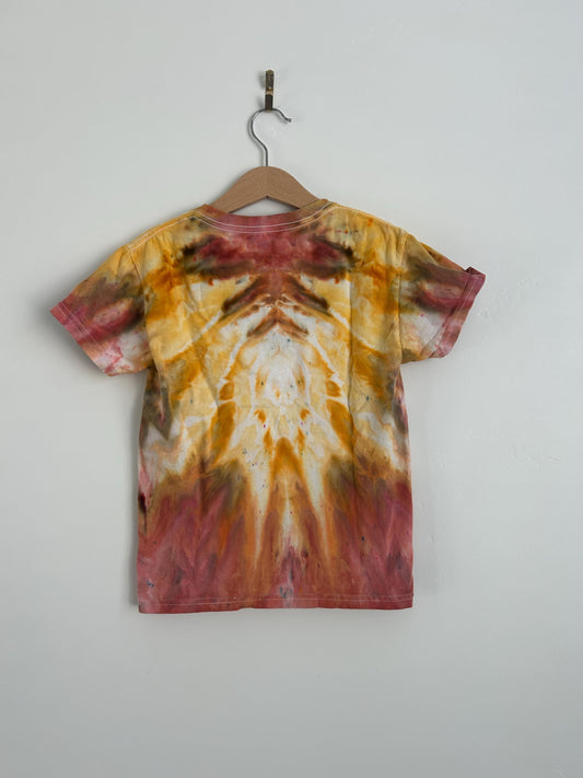 Youth Small Yellow and Red Tie Dye Shirt - Hand Dyed Unisex Cotton