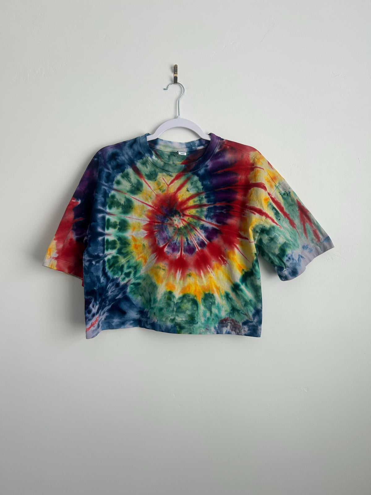 Rainbow Spiral Tie Dye Crop Top – Women’s Medium Hand Dyed Shirt