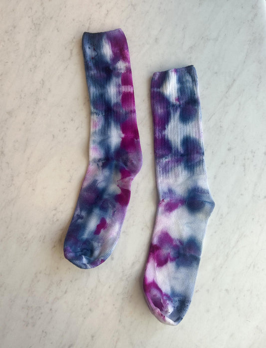 Purple & Navy Tie Dye Socks – Rayon Bamboo Ice Dyed, Women’s Size 9-11
