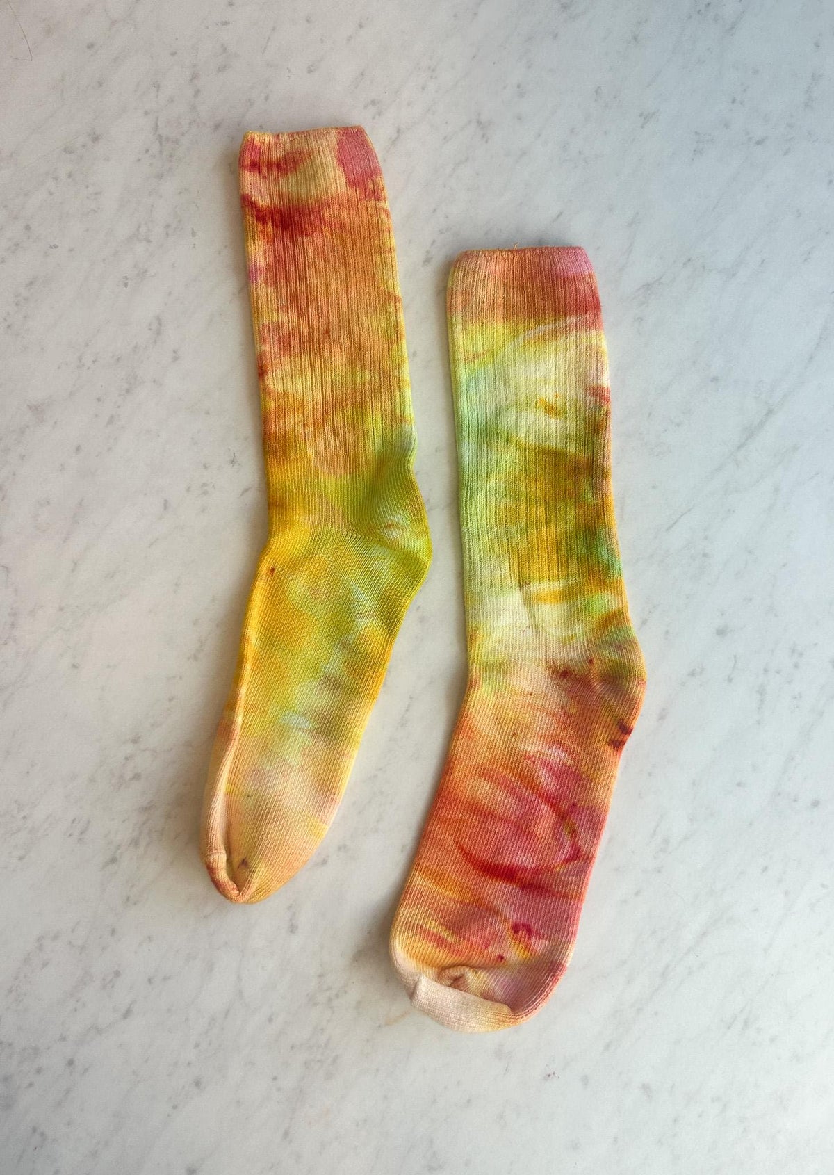 Tangerine and Chartreuse Tie Dye Socks – Rayon Bamboo Ice Dyed, Women’s Size 9-11