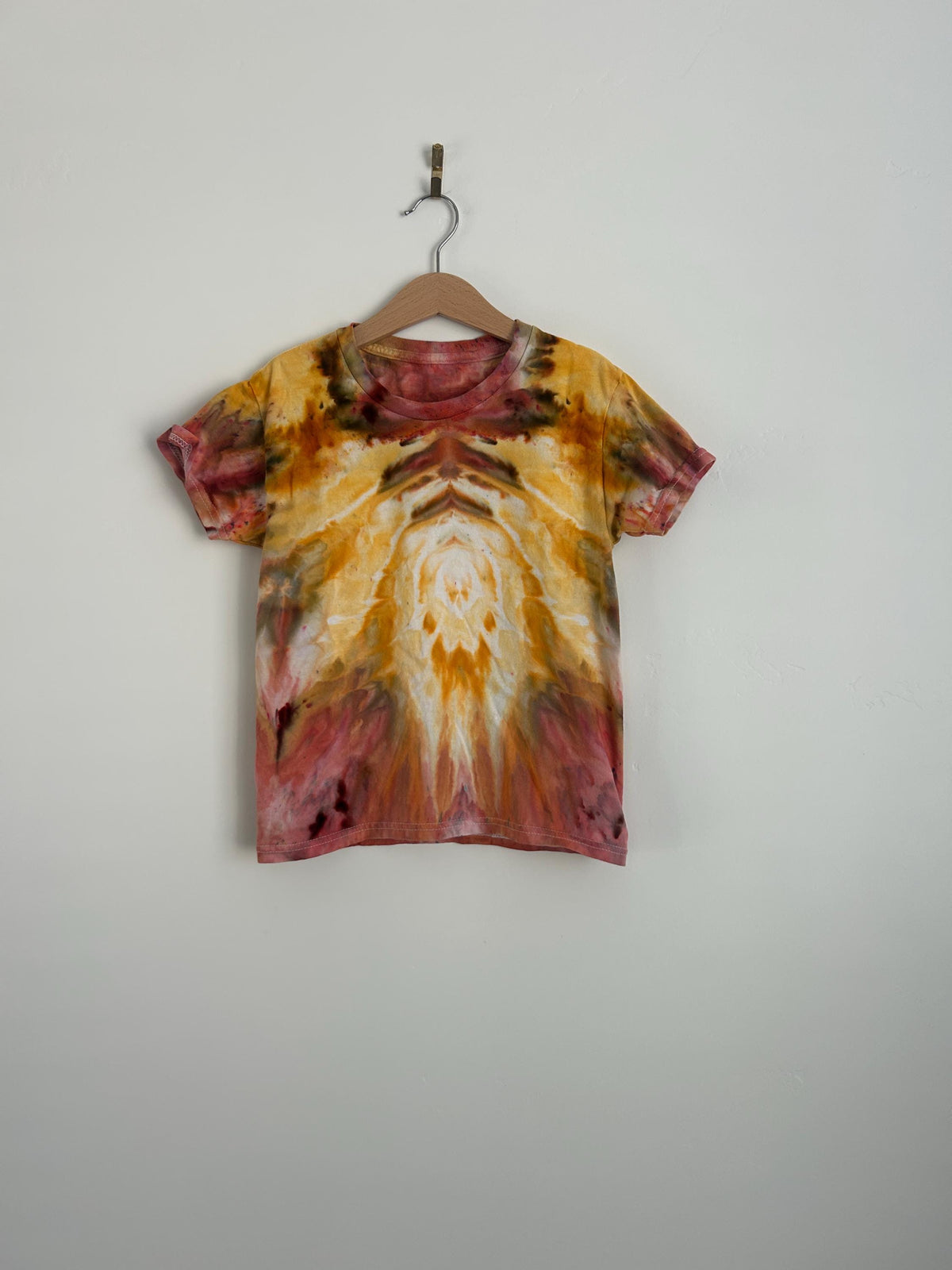 Youth Small Yellow and Red Tie Dye Shirt - Hand Dyed Unisex Cotton