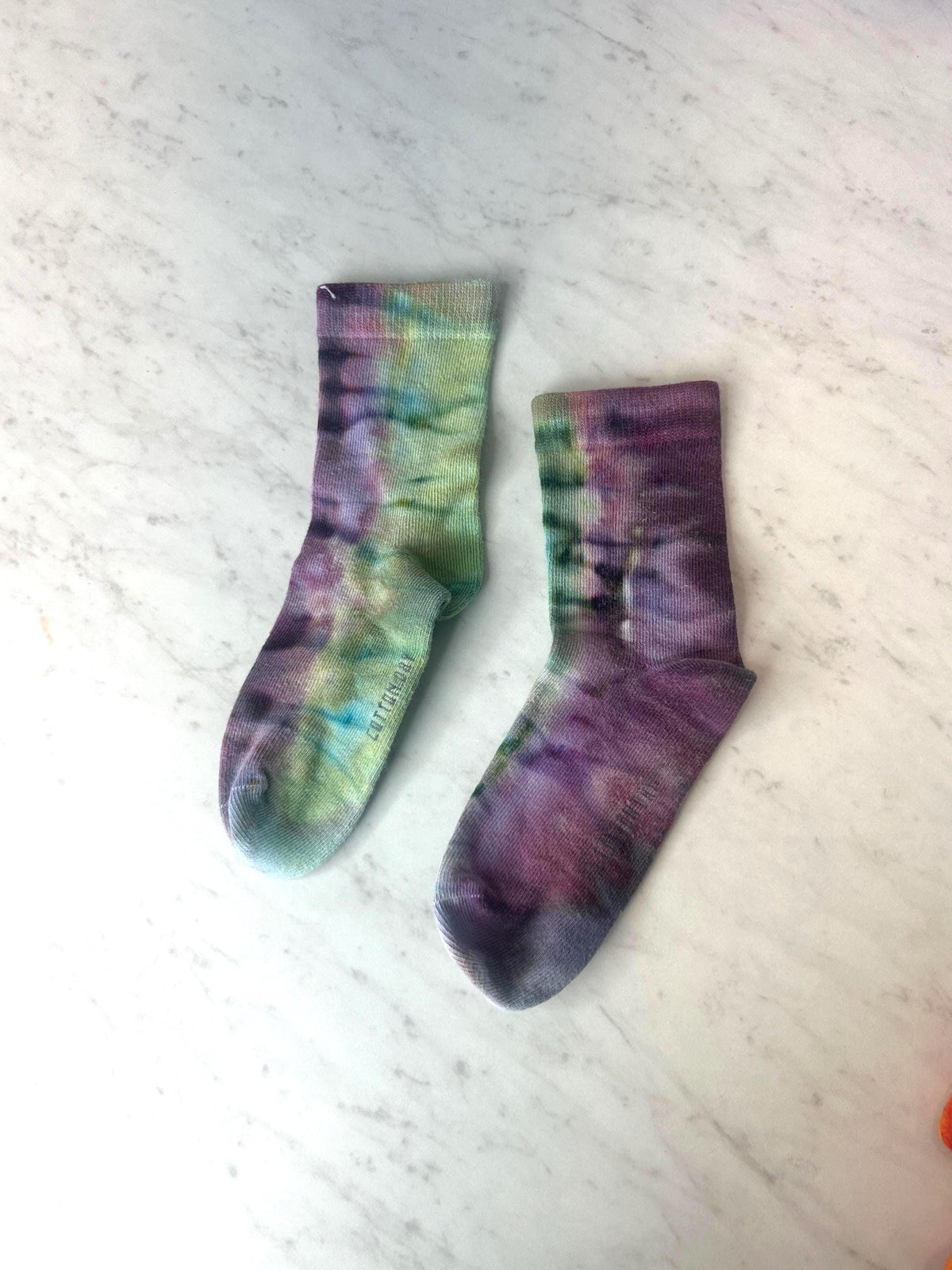 Purple & Teal Tie Dye Kids Socks – Soft Cotton Crew, Seamless Toe, One of a Kind