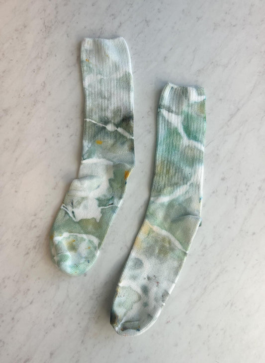 Seafoam and Sage Tie Dye Socks – Rayon Bamboo Ice Dyed, Women’s Size 9-11