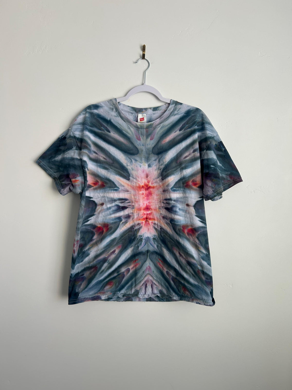 XL Ice Dye Tie Dye Shirt – Mirrored Tee in Black, Gray & Pink | Hand Dyed One-of-a-Kind Cotton Tee | Adult Unisex Size XL