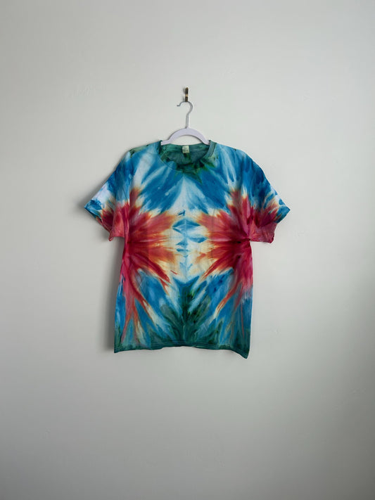 Hand Dyed Tie Dye Shirt – Rainbow Mirrored Ice Dye in Red, Blue, Green | One-of-a-Kind Mandala T-Shirt | Unisex Large