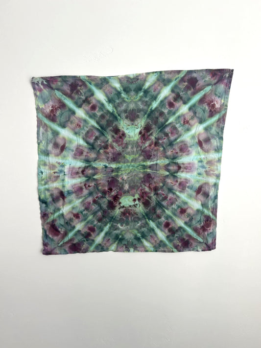 Hand Dyed Tea Towel – Maroon & Green Kaleidoscope Ice Dye (28"x28")