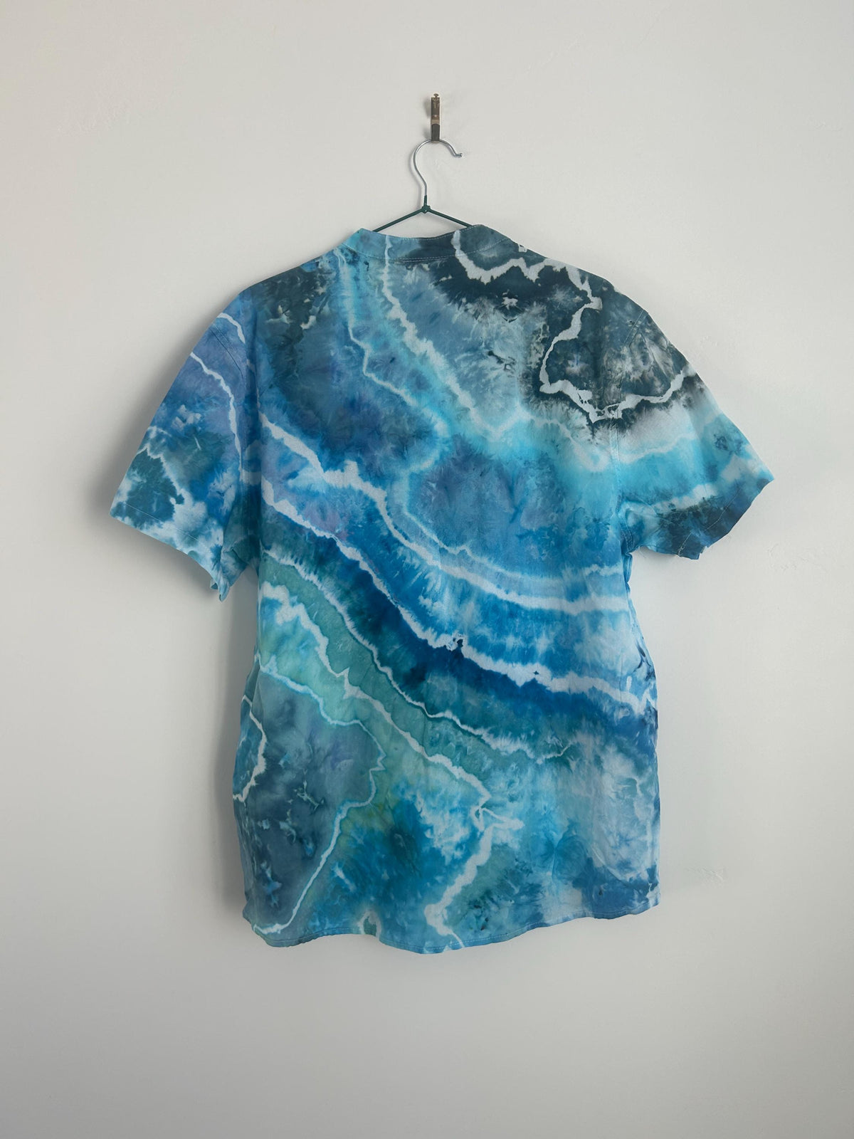 Men’s Ice Dye Button Down Shirt – Ocean-Inspired Short Sleeve | Hand Dyed Cotton Shirt | Size Large