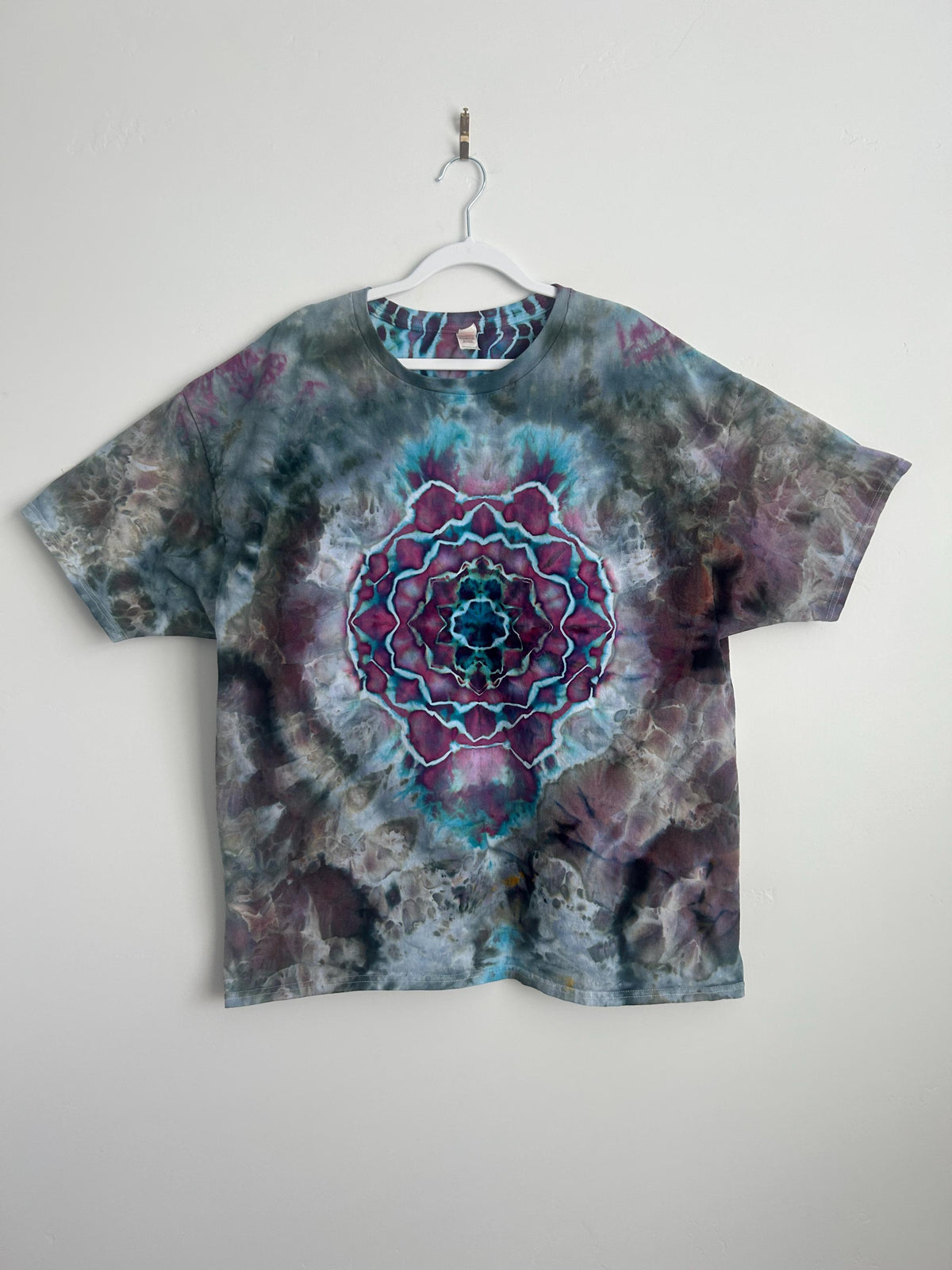 Handmade Ice Dye Mandala Tie Dye Shirt – Size 2X Unisex – Unique Boho Festival Tee