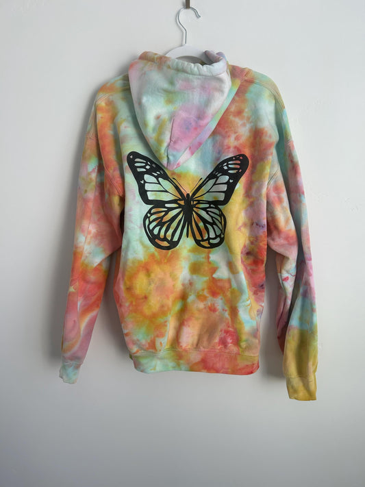 Butterfly Tie Dye Hoodie – Rainbow Ice Dye Sweatshirt – Gildan Unisex Pullover (60/40 Blend)