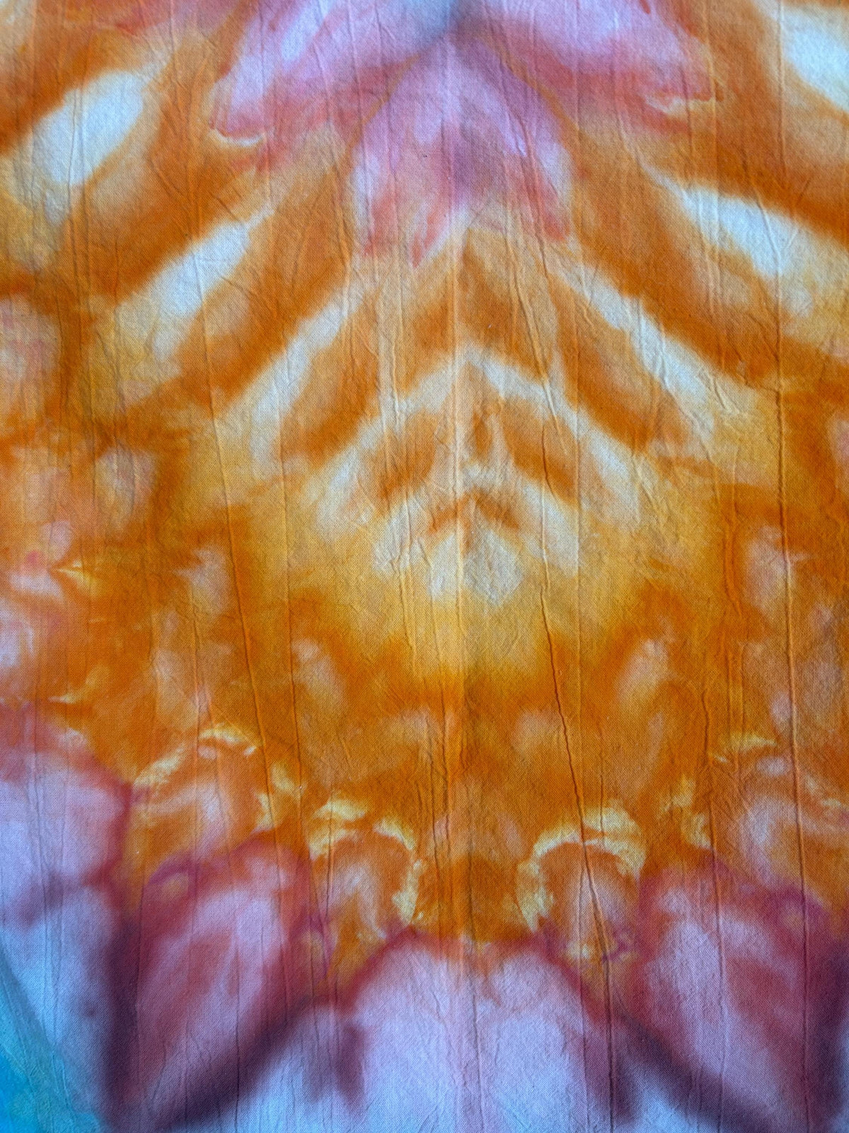 Hand Dyed Cotton Tea Towel – 27"x27" Ice Dye in Orange, Red & Blue | Handmade Kitchen Towel, Boho Home Décor