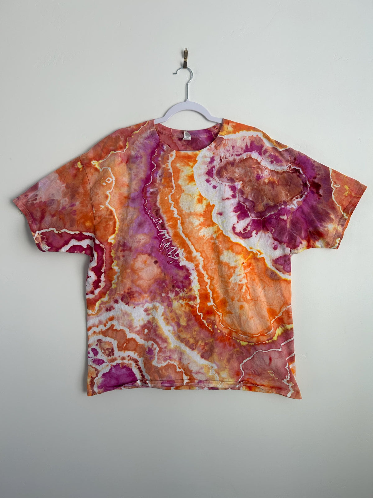 Size 2X Handmade Geode Tie Dye Shirt – Unisex – Orange & Magenta Ice Dye Tee