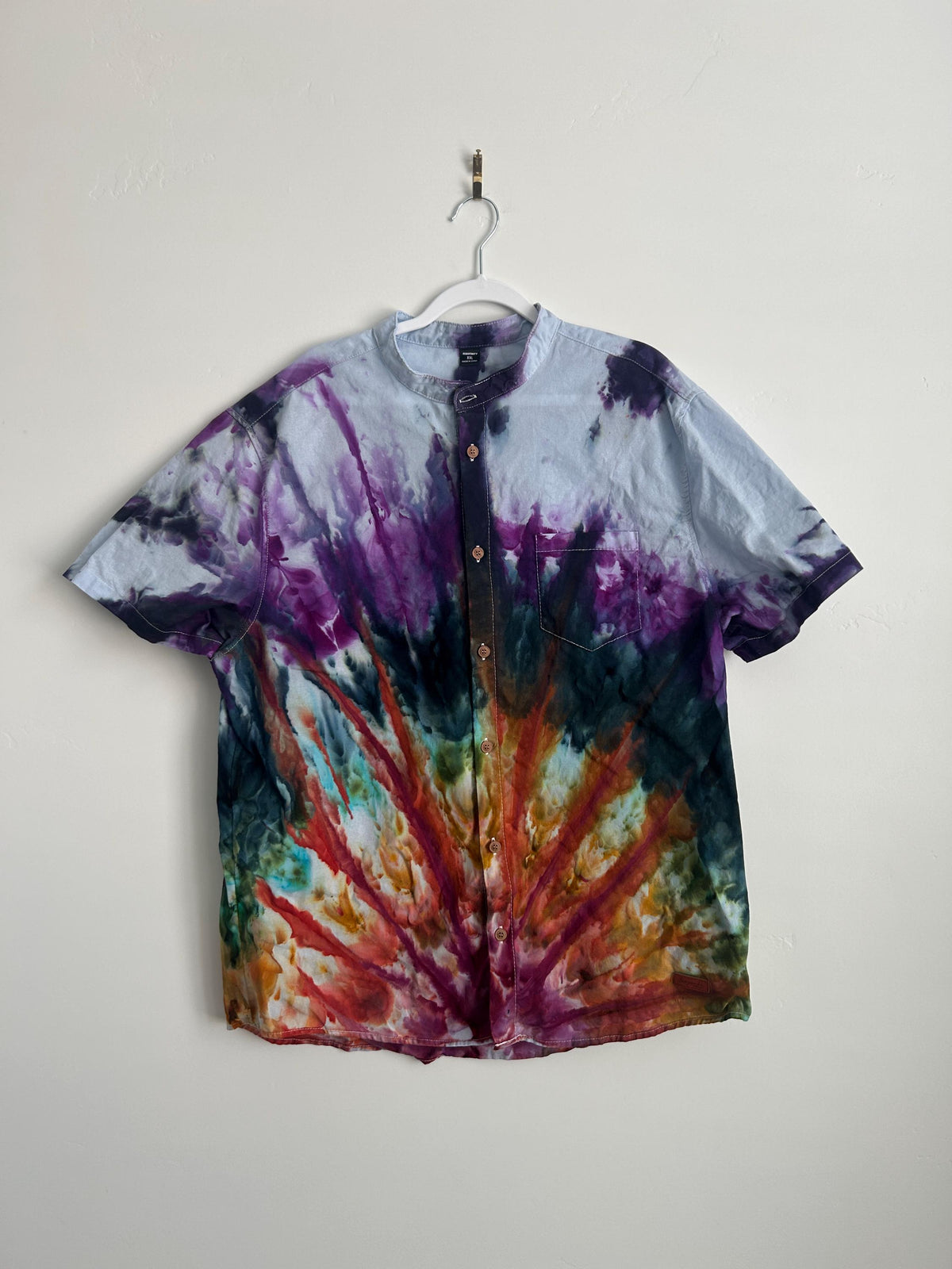 Jewel Burst Tie Dye Button-Up Shirt – 2XL | Hand Dyed Manfinity Cotton Top