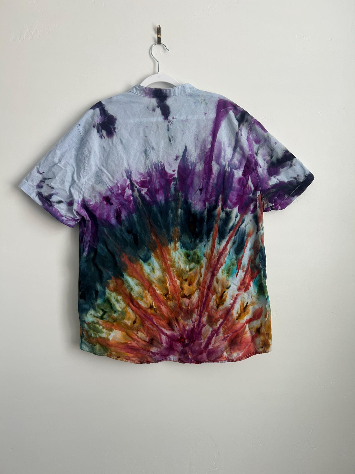 Jewel Burst Tie Dye Button-Up Shirt – 2XL | Hand Dyed Manfinity Cotton Top