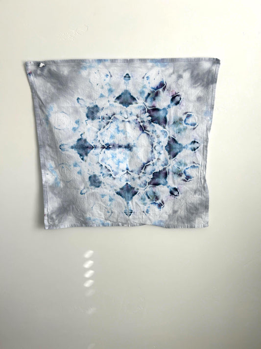Hand-Dyed Tie Dye Towel – Ice Crystal Mandala | 28"x28" Cotton Towel, Winter-Inspired Home Decor
