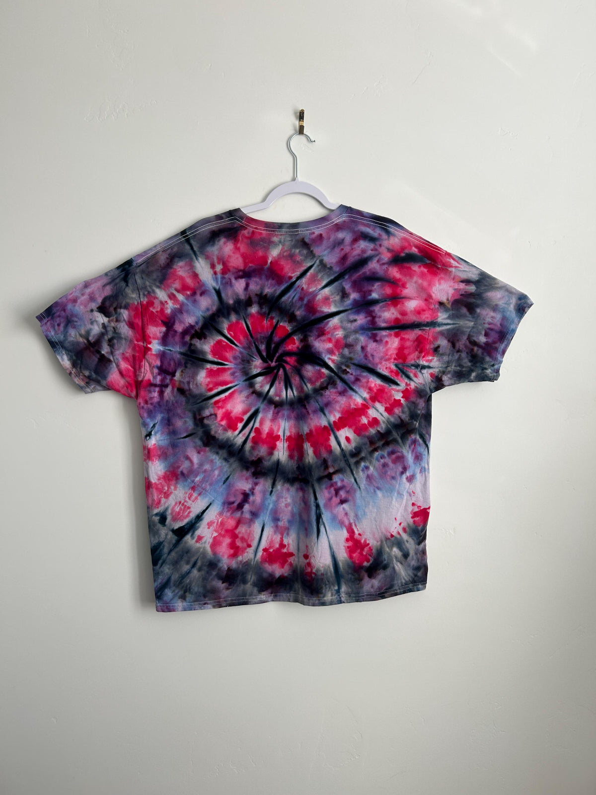 Bold Spiral Tie Dye – Red and Purple Swirl Hanes 2X Unisex Cotton T-Shirt