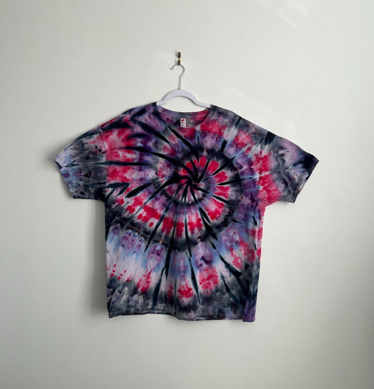 Bold Spiral Tie Dye – Red and Purple Swirl Hanes 2X Unisex Cotton T-Shirt