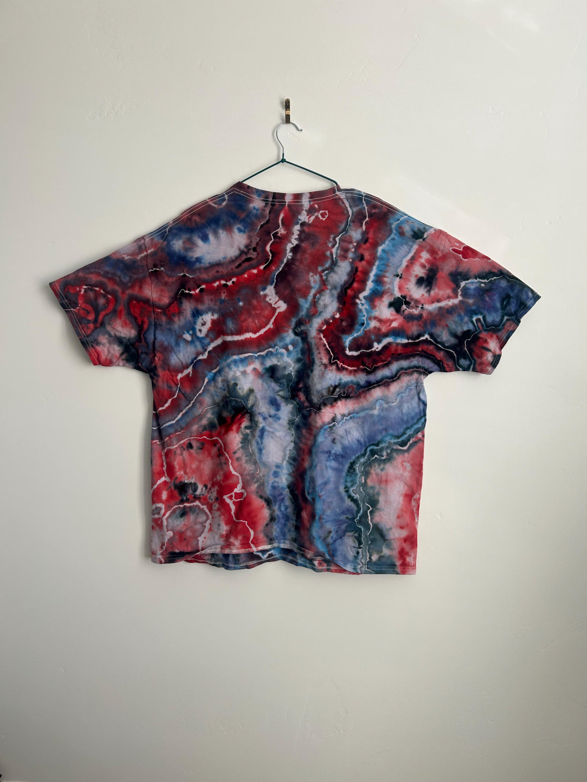 Red and Blue Geode Tie Dye Shirt – Hand Dyed Hanes Cotton Tee, Size 2X