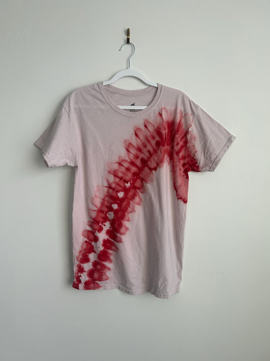 Reduced Price – Medium Red Diagonal Tie Dye Shirt – One-of-a-Kind Design (Minor Dye Splatter)
