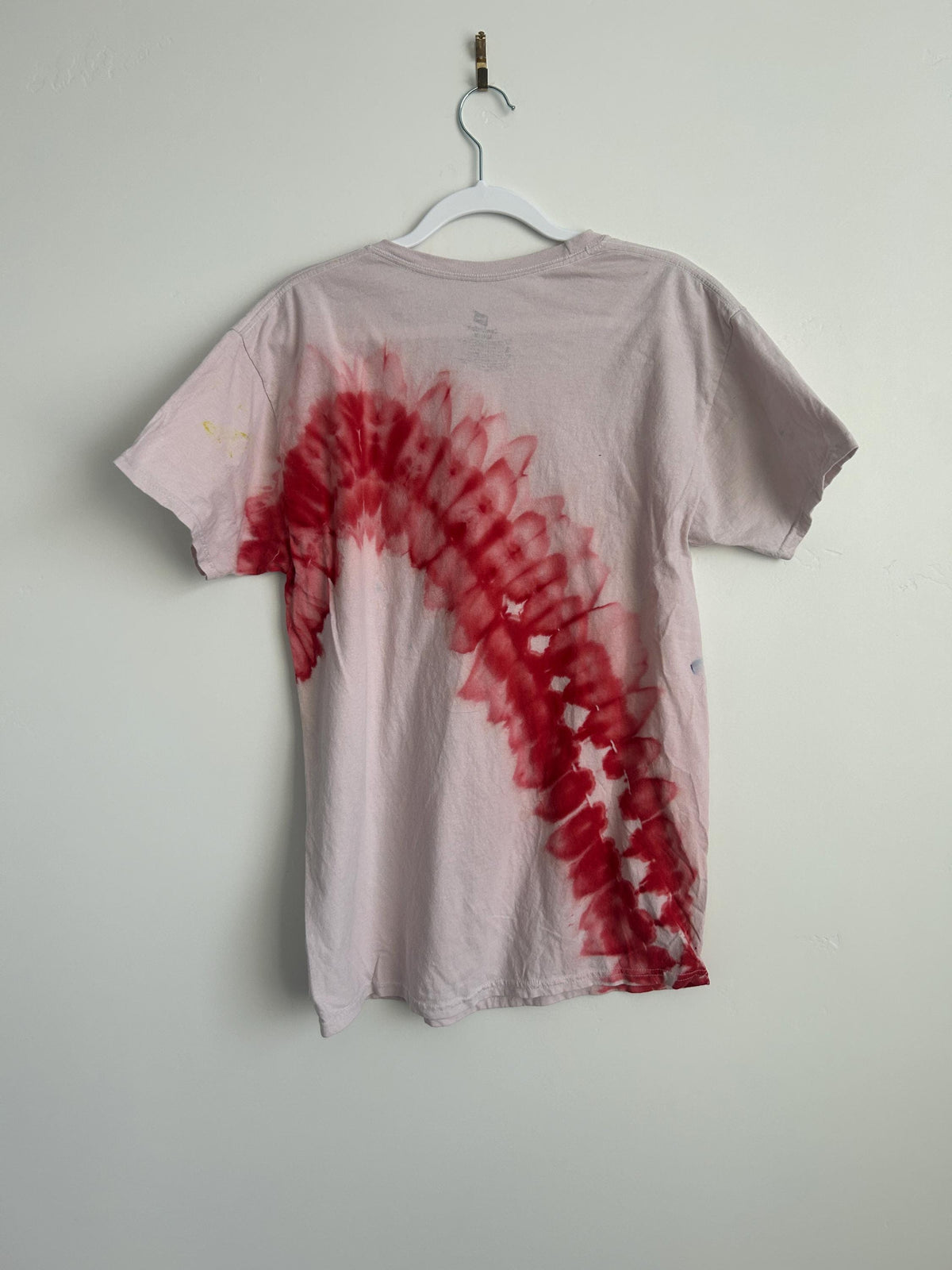 Reduced Price – Medium Red Diagonal Tie Dye Shirt – One-of-a-Kind Design (Minor Dye Splatter)