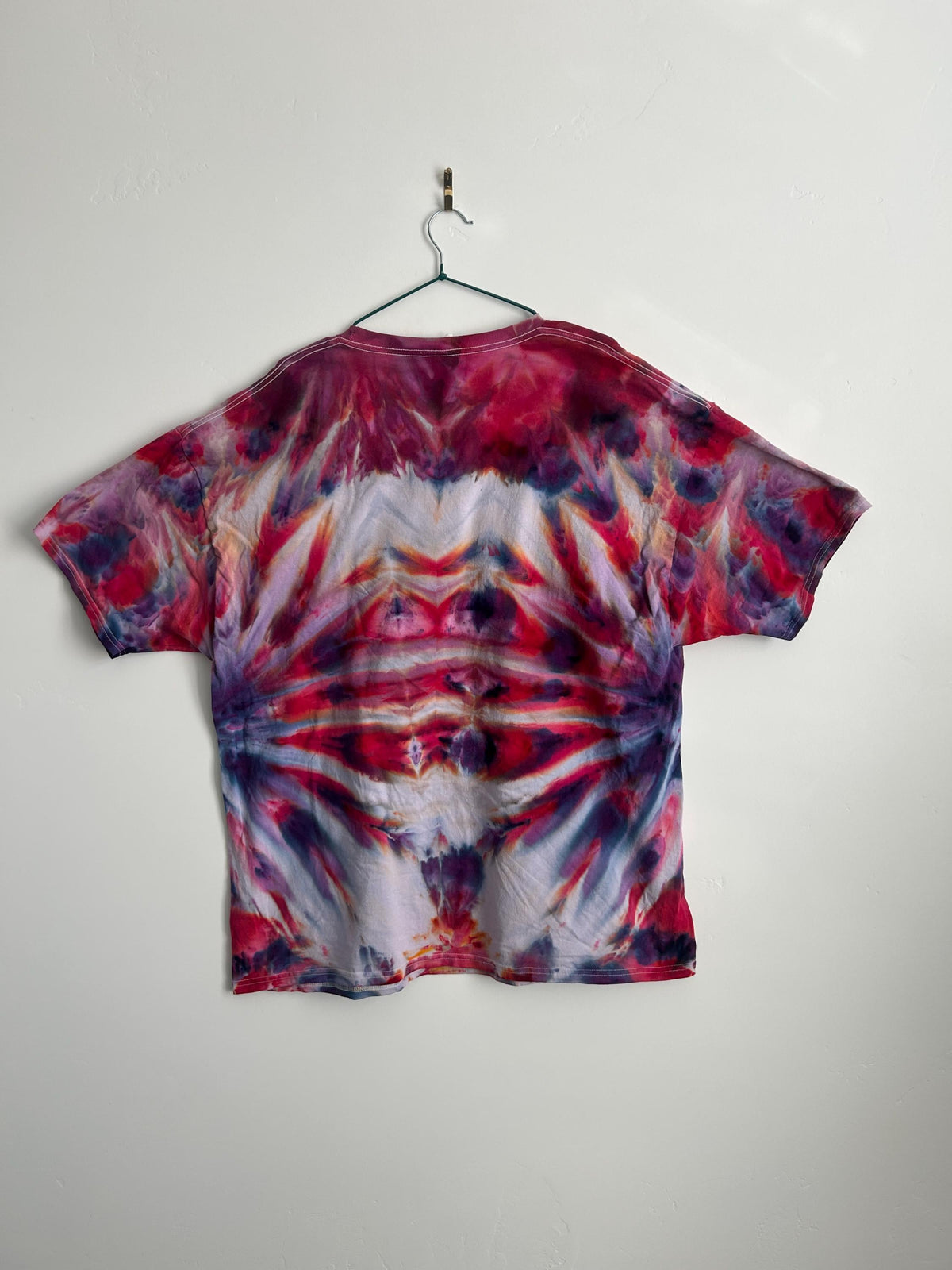 Mirror Fold Tie Dye Shirt – Red, Purple & Blue Hanes Cotton Tee, Hand Dyed Size 2X