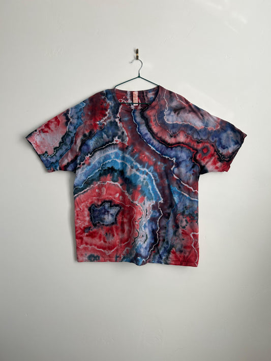 Red and Blue Geode Tie Dye Shirt – Hand Dyed Hanes Cotton Tee, Size 2X