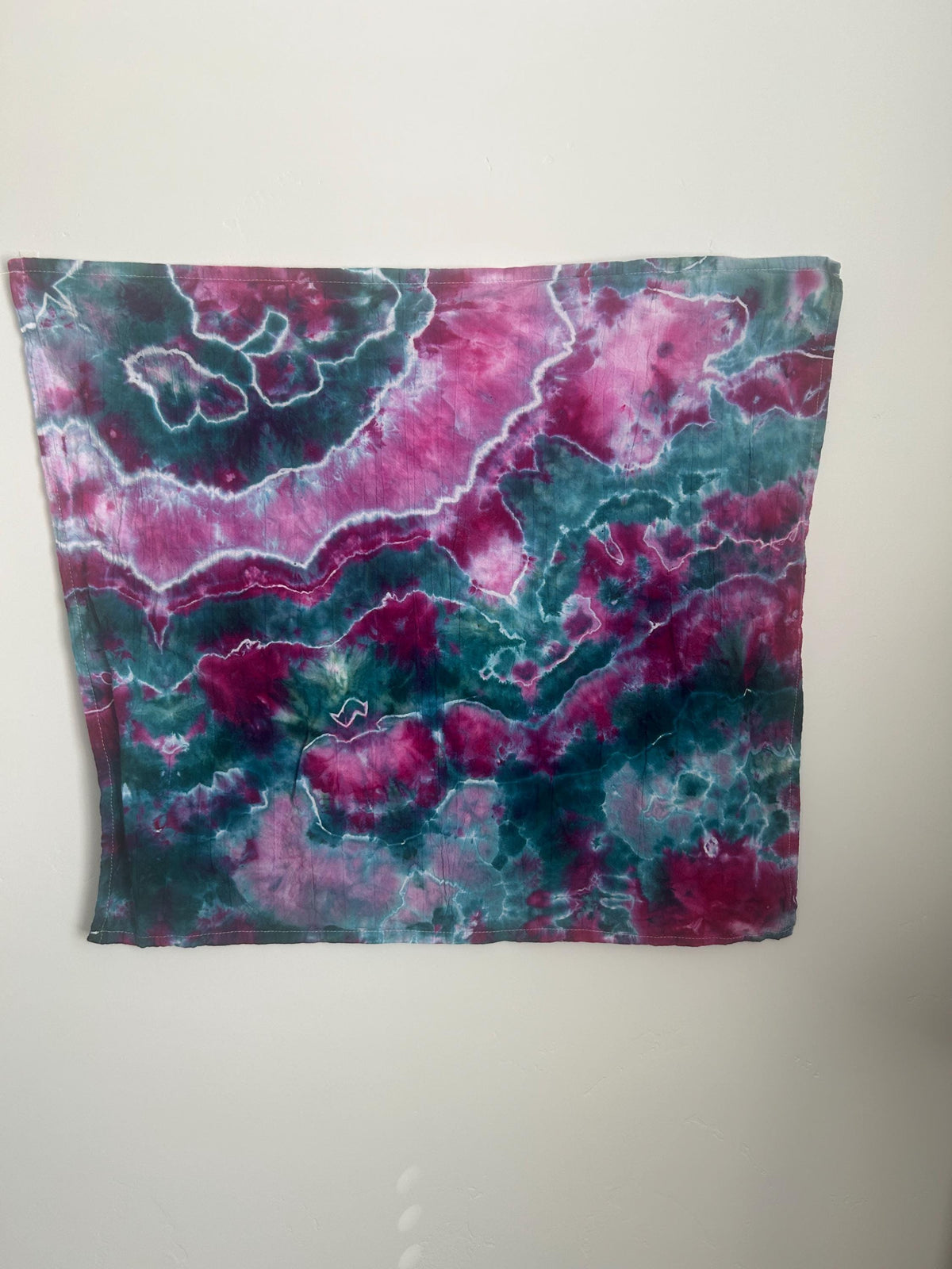 Hand-Dyed Geode Kitchen Towel – Pink & Teal Ice Dye | 100% Cotton Tea Towel (28” x 28”)