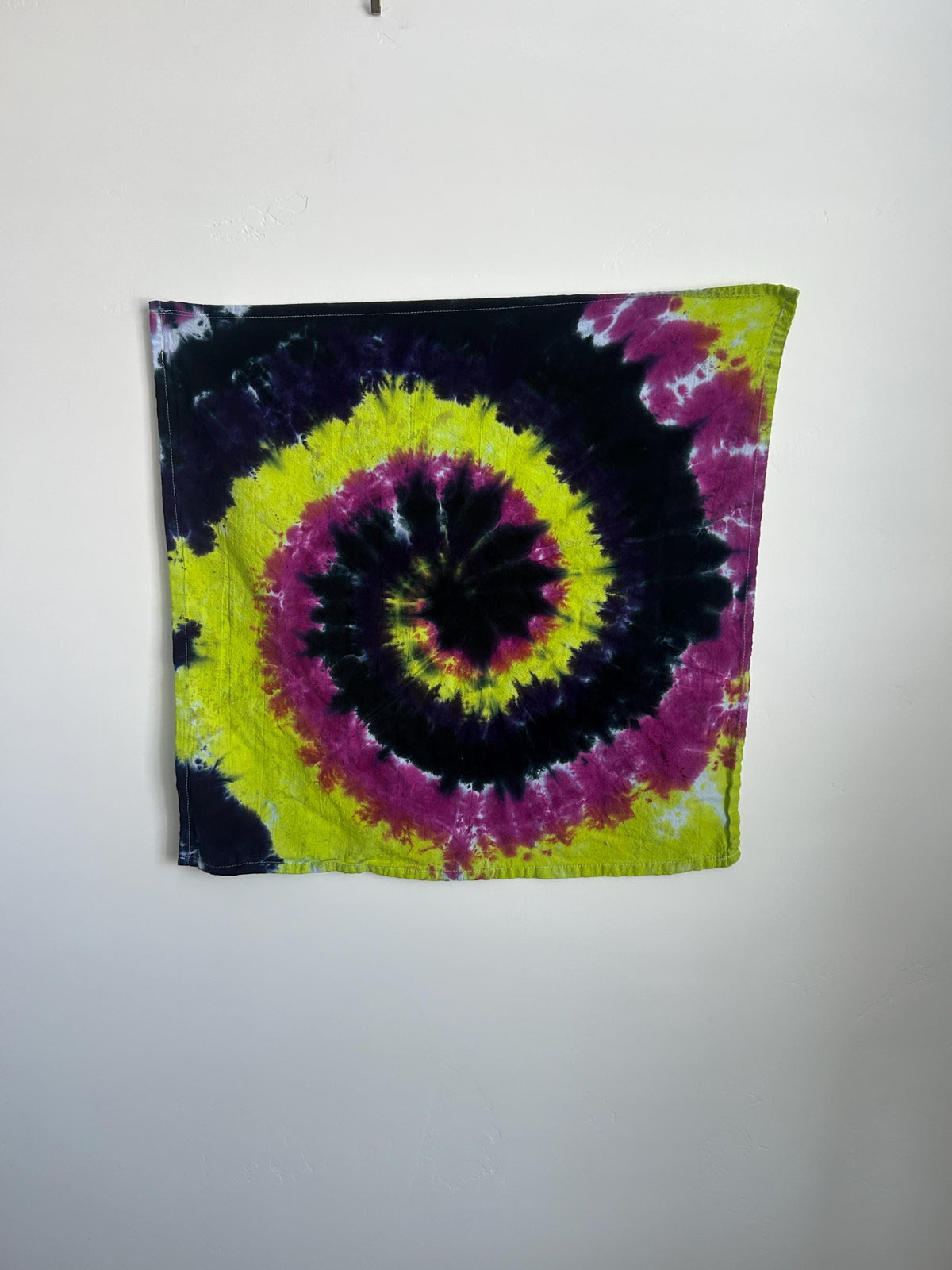 Hand-Dyed Spiral Kitchen Towel – Black, Neon Yellow & Berry Purple | 100% Cotton Tea Towel (28” x 28”)