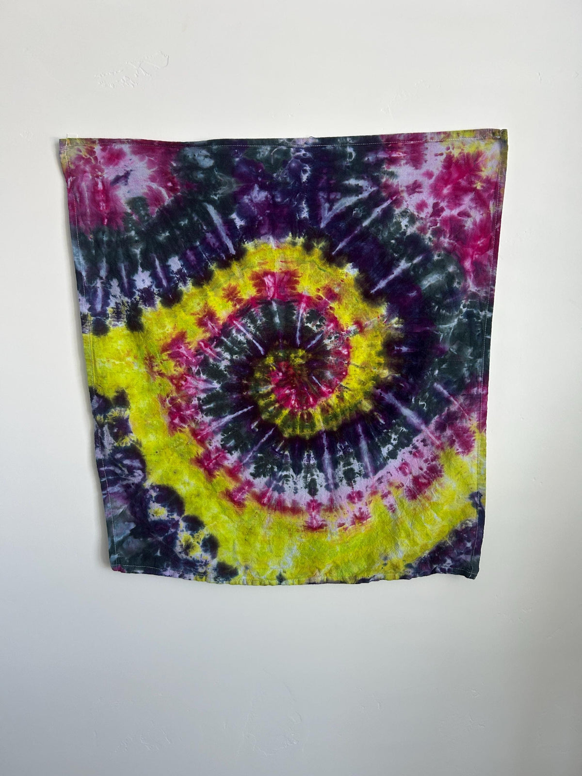 Hand-Dyed Spiral Kitchen Towel – Yellow, Berry Purple & Black | 100% Cotton Tea Towel (28” x 28”)