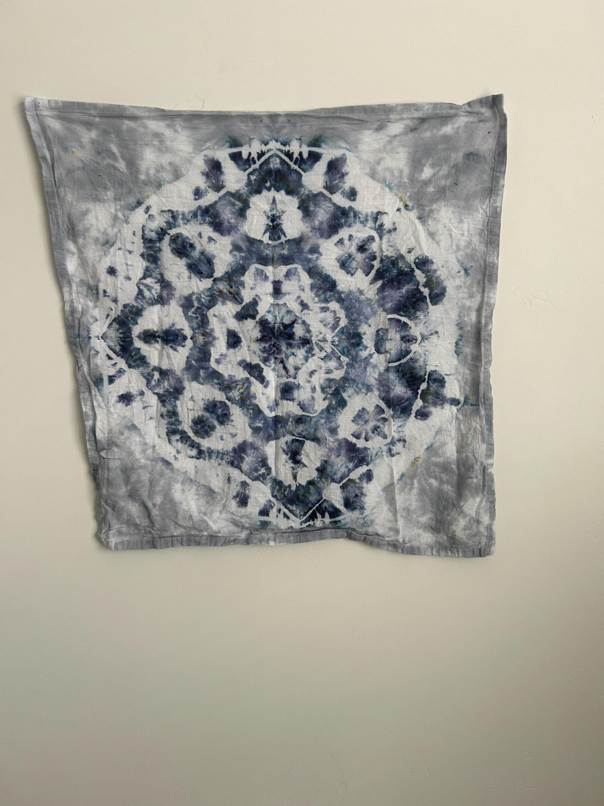 Hand-Dyed Kaleidoscope Kitchen Towel – Gray, Indigo & Storm Blue | 100% Cotton Tea Towel (28” x 28”)