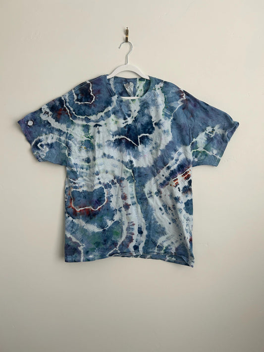 Hand-Dyed Blue Geode Tie-Dye Shirt – Unisex XL | Ice-Dye Tee in Navy, Indigo & Teal
