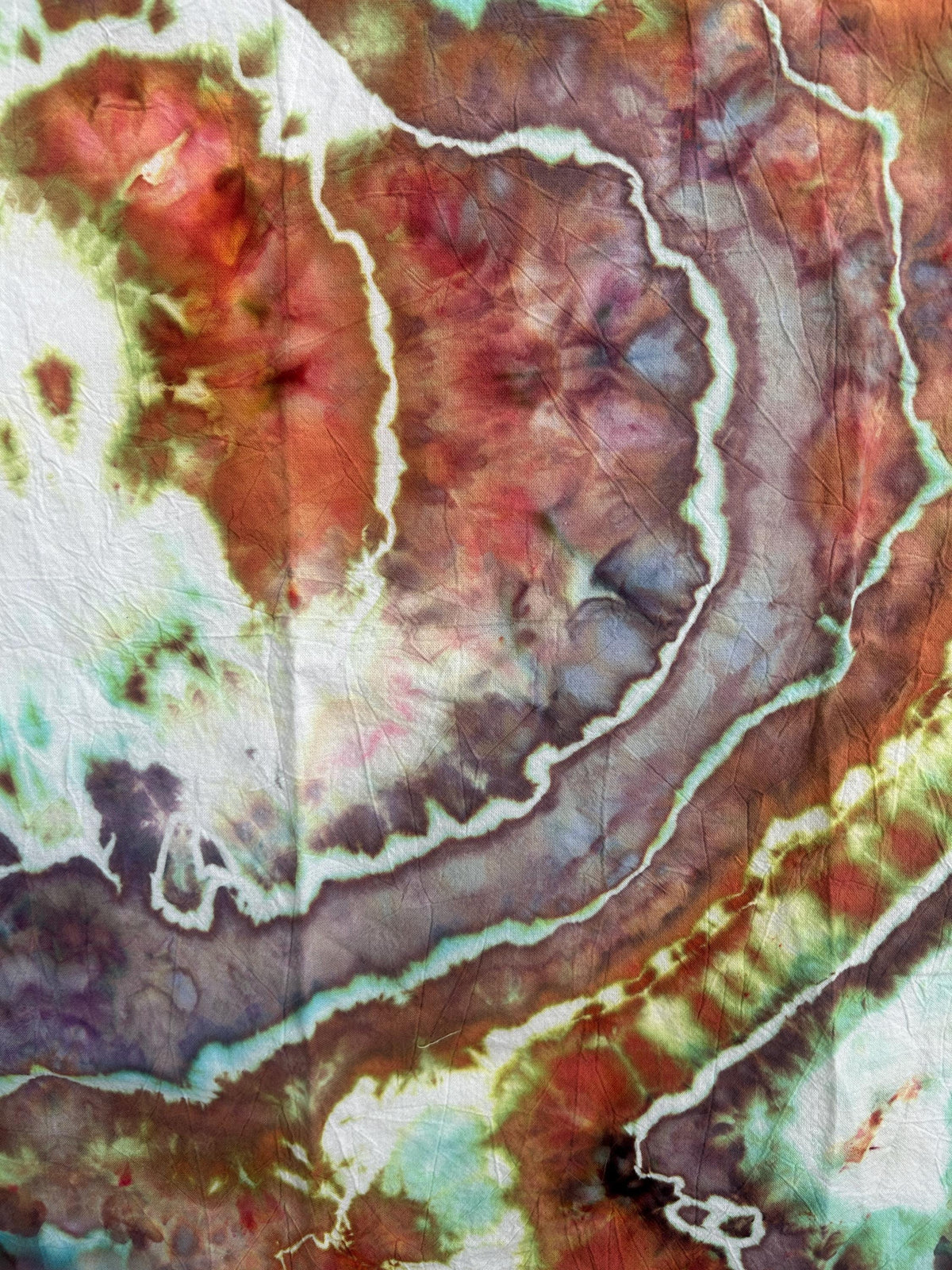 Hand-Dyed Earthy Geode Ice-Dye Kitchen Towel – Rust, Olive, Teal & Plum | One of a Kind Cotton Towel
