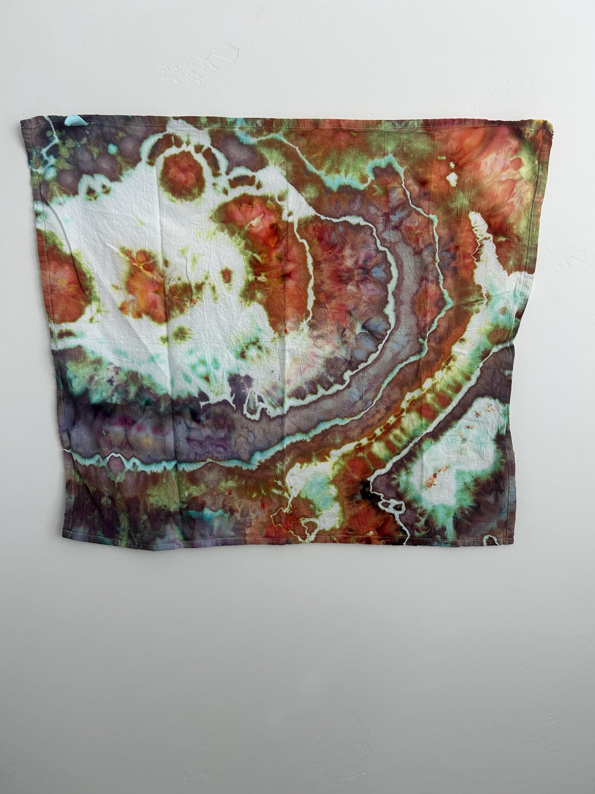 Hand-Dyed Earthy Geode Ice-Dye Kitchen Towel – Rust, Olive, Teal & Plum | One of a Kind Cotton Towel