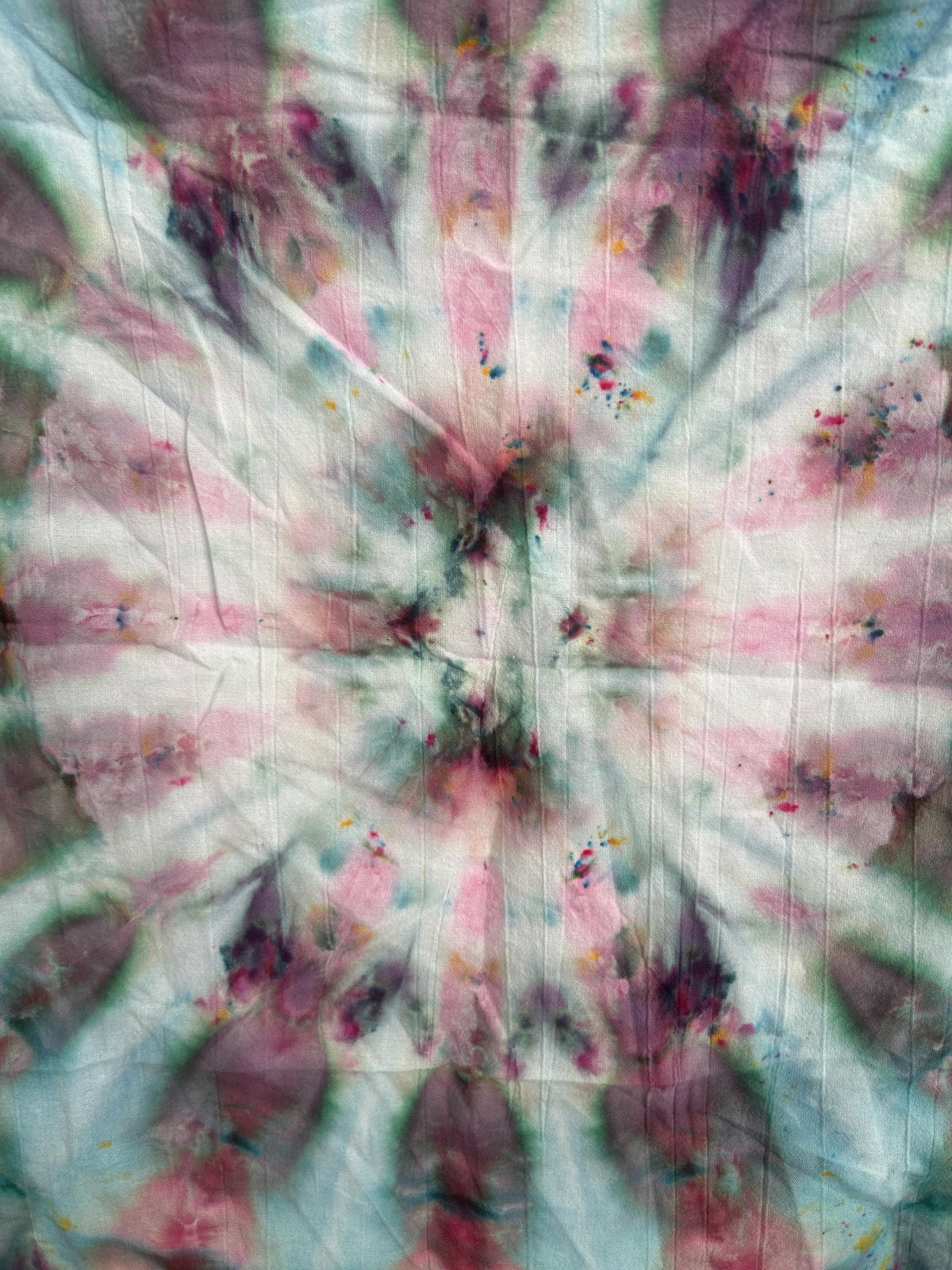 Hand-Dyed Kaleidoscope Ice-Dye Kitchen Towel – Purple, Teal, Rose & Mint Burst | One of a Kind Cotton Towel