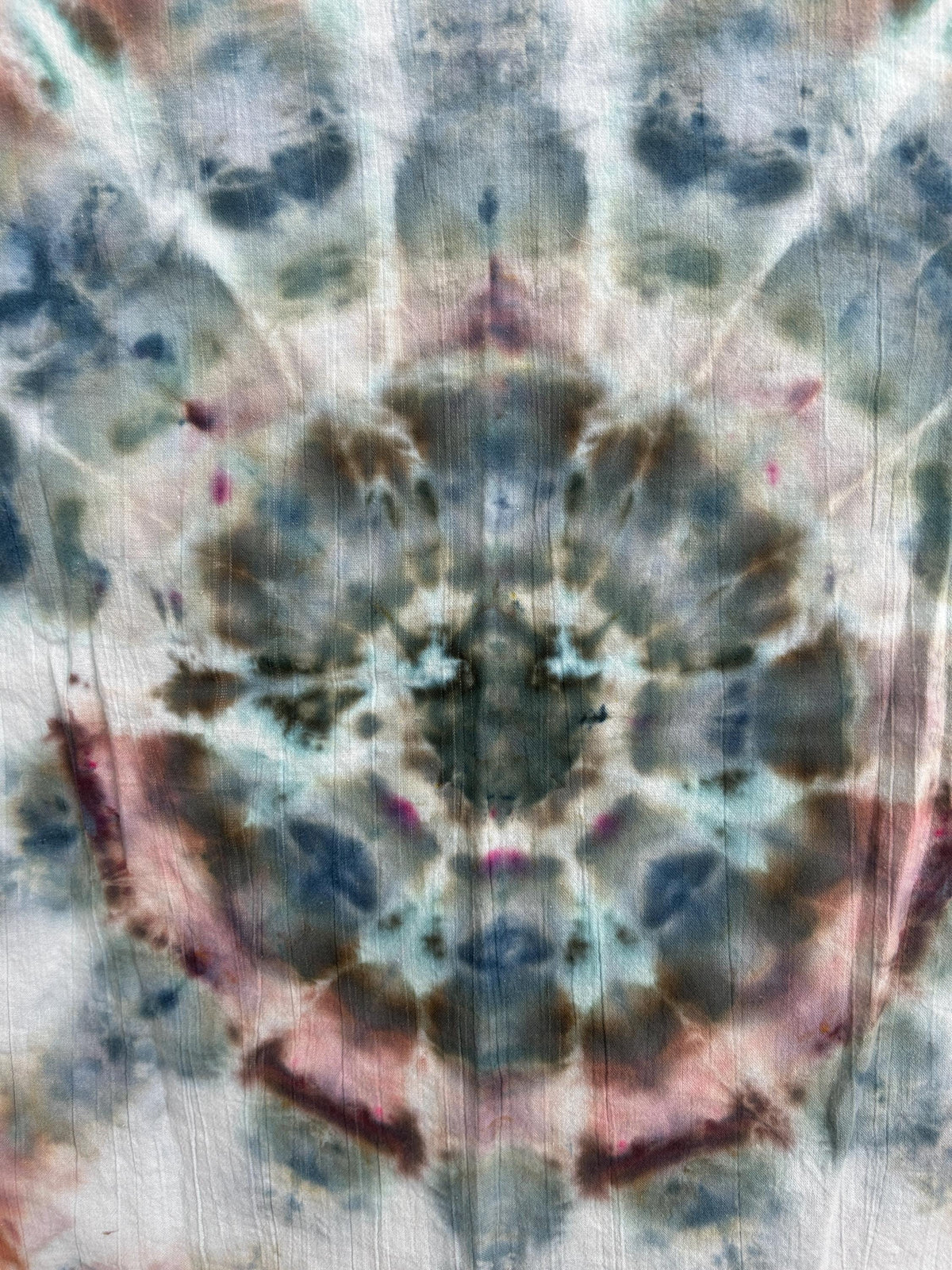 Hand-Dyed Ice Dye Flour Sack Towel – Soft Mandala in Blues, Greens, and Rose Tones